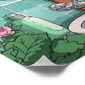 Bathroom Black Cat in Mirror Print, Funny Japanese ポスター (角)