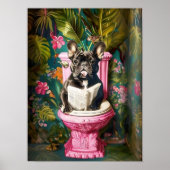 Bathroom Black French Bulldog Reading on Toilet Pr ポスター (正面)