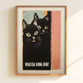Bathroom Cat Print For Toilet Wall Art Funny Black ポスター
