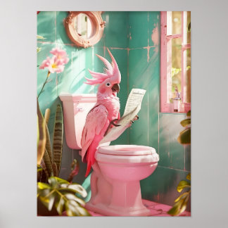 Bathroom Cockatoo on Toilet Print, Bathroom Decor  ポスター