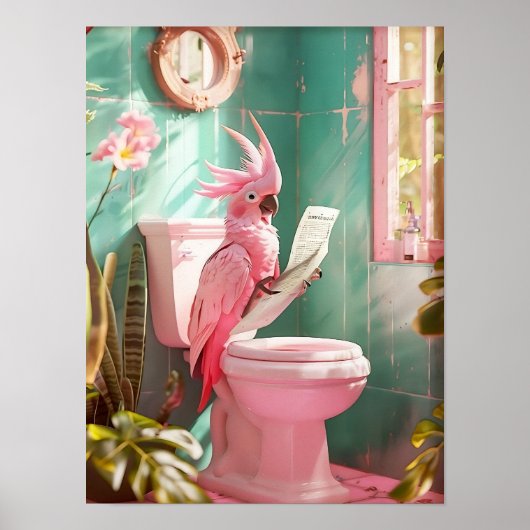 Bathroom Cockatoo on Toilet Print, Bathroom Decor  ポスター (正面)