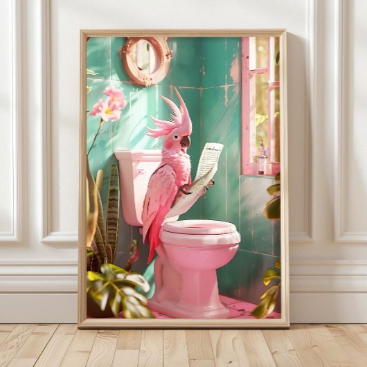 Bathroom Cockatoo on Toilet Print, Bathroom Decor  ポスター