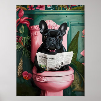 Bathroom French Bulldog Toilet Print, Bathroom Wal ポスター