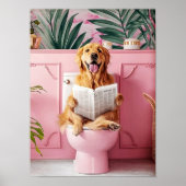 Bathroom Golden Retriever on Toilet Print, Dog on  ポスター (正面)