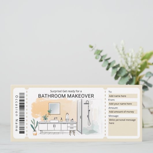 Bathroom Makeover Gift Certificate 招待状 (スタンド正面)