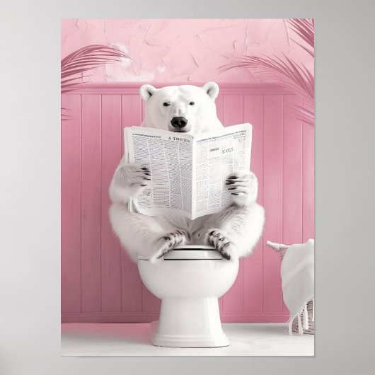 Bathroom Polar Bear Print Polar Bear on Toilet Fun ポスター (正面)