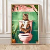 Bathroom Tabby Cat Art Print, Kitten Poster, Cute  ポスター