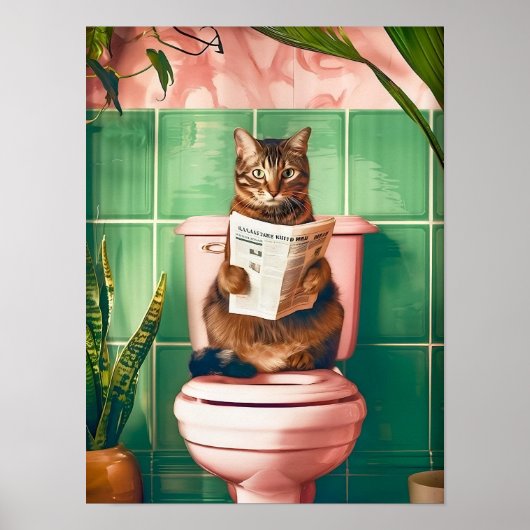 Bathroom Tabby Cat Art Print, Kitten Poster, Cute ポスター (正面)