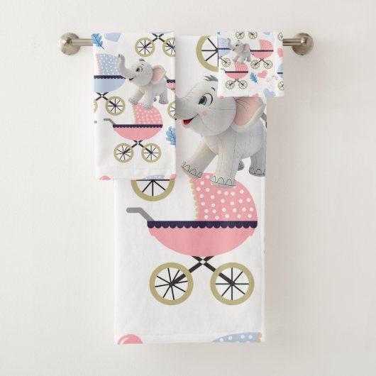 Bathroom Towel Sets Baby Stroller Elephant Pink バスタオルセット (インサイチュ)