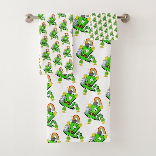 Bathroom Towel Sets Happy St. Patrick's Day Rabbit バスタオルセット (インサイチュ)