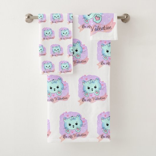 Bathroom Towel Sets Valentine's Day Cat Be Mine バスタオルセット (インサイチュ)