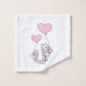 Bathroom Towel Sets Valentine's Day Cat Pink Heart バスタオルセット (ウォッシュタオル)