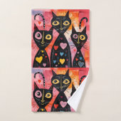 Bathroom Towel Sets Valentine's Day Cat Red Heart バスタオルセット (ハンドタオル)