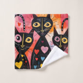 Bathroom Towel Sets Valentine's Day Cat Red Heart バスタオルセット (ウォッシュタオル)