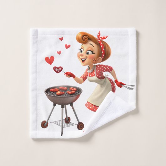 Bathroom Towel Sets Valentine's Day Cooking Hearts バスタオルセット (ウォッシュタオル)