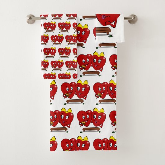 Bathroom Towel Sets Valentine's Day Couple Hearts バスタオルセット (インサイチュ)