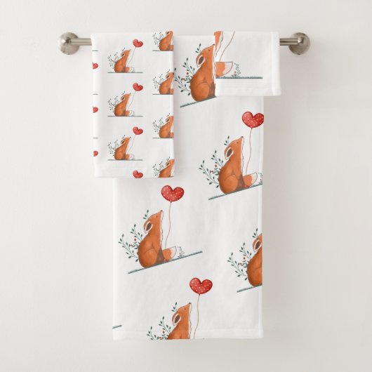 Bathroom Towel Sets Valentine's Day Foxy Red Heart バスタオルセット (インサイチュ)
