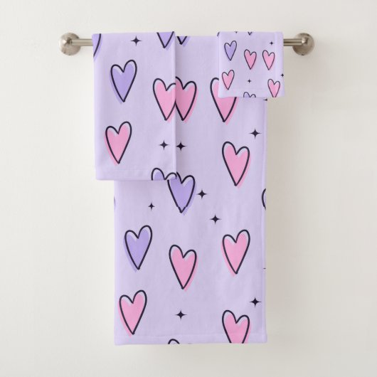Bathroom Towel Sets Valentine's Day Pink Purple バスタオルセット (インサイチュ)
