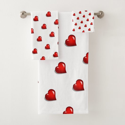 Bathroom Towel Sets Valentine's Day Red Hearts  バスタオルセット (インサイチュ)