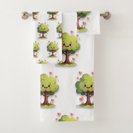 Bathroom Towel Sets Valentine's Day Tree Red Heart バスタオルセット (インサイチュ)
