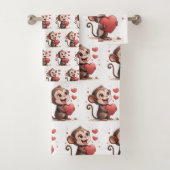 Bathroom Towel Sets Valentine's Monkey Red Heart バスタオルセット (インサイチュ)