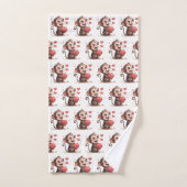 Bathroom Towel Sets Valentine's Monkey Red Heart バスタオルセット (ハンドタオル)
