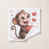 Bathroom Towel Sets Valentine's Monkey Red Heart バスタオルセット (ウォッシュタオル)