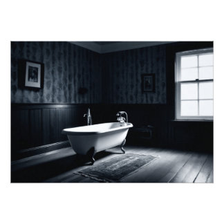 Bathtub in a dark room with ambient lighting フォトプリント