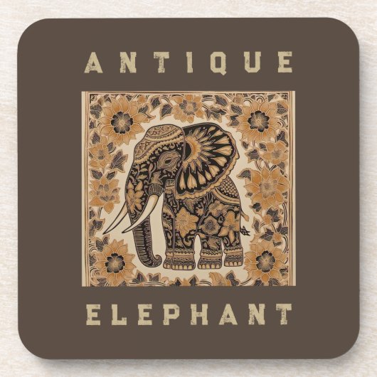 Batik Elephant Vintage Style Design,Elephant Retro コースター (正面)