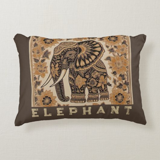 Batik Elephant Vintage Style Design, Retro アクセントクッション (正面)