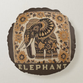 Batik Elephant Vintage Style Design, Retro  ラウンドクッション