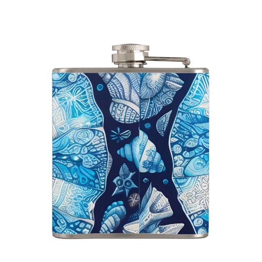 Batik Starfish Sand Dollar Blue Shells Beach フラスク (裏面)