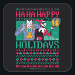 Batman | Happy Holidays Joker & Harley Quinn スクエアシール<br><div class="desc">"Ha Ha Happy Holidays,  With love Joker & Harley" is written in this festive Christmas sweater style graphic with the Joker and Harley Quinn holding a wrapped gift.</div>