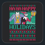 Batman | Happy Holidays Joker & Harley Quinn スクエアシール<br><div class="desc">"Ha Ha Happy Holidays,  With love Joker & Harley" is written in this festive Christmas sweater style graphic with the Joker and Harley Quinn holding a wrapped gift.</div>