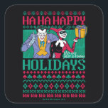 Batman | Happy Holidays Joker & Harley Quinn スクエアシール<br><div class="desc">"Ha Ha Happy Holidays,  With love Joker & Harley" is written in this festive Christmas sweater style graphic with the Joker and Harley Quinn holding a wrapped gift.</div>