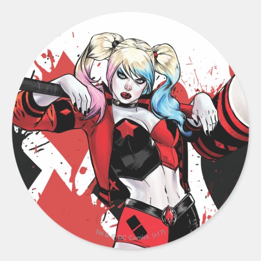 Batman | Harley Quinn Hearts & Diamonds Splatter ラウンドシール (正面)