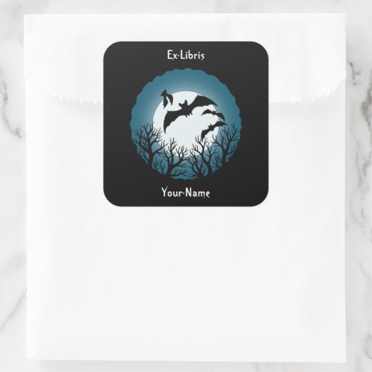 Bats and Trees Against the Moon Bookplate スクエアシール (バッグ)