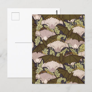 Bats & Poppies,Animal & Floral Design Art Nouveau ポストカード