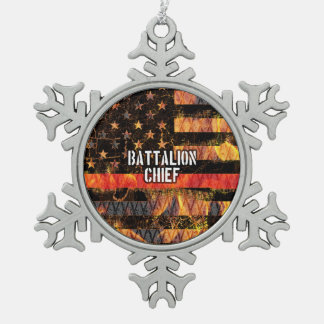 Battalion Chief Firefighter Flag スノーフレークピューターオーナメント