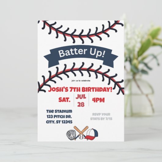 Batter Up baseball birthday 招待状 (スタンド正面)