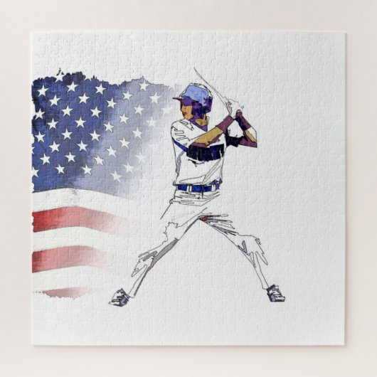 Batter Up! - Baseball Player and USA Flag Jigsaw ジグソーパズル (縦)