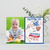 Batter up Rookieかわいい野球の写真1st誕生日 招待状 (スタンド正面)