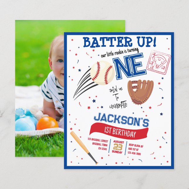 Batter Up Rookie Baseball格安フォト1st Birthday (正面/裏面)