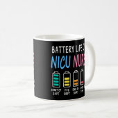 Battery life of a NICU nurse humor level コーヒーマグカップ (正面右)