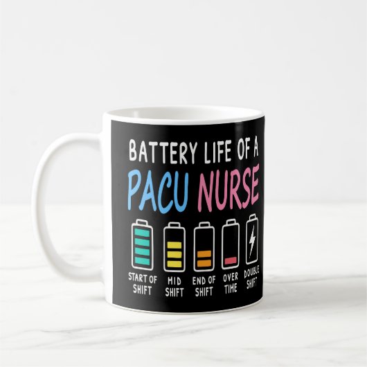 Battery life of a PACU nurse levels humor コーヒーマグカップ (左)