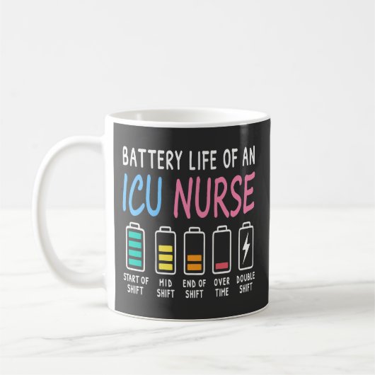 Battery life of an ICU nurse humor chart コーヒーマグカップ (左)
