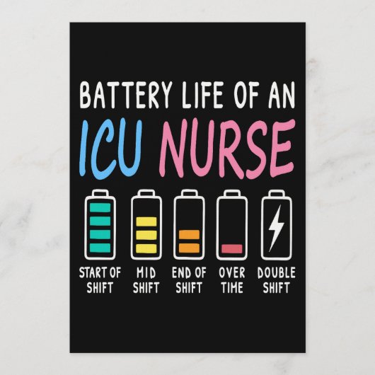 Battery life of an ICU nurse humor chart 招待状 (正面)