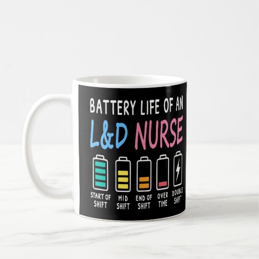 Battery life of an L&D nurse humor chart コーヒーマグカップ (左)