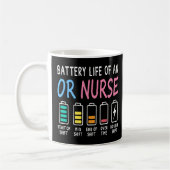 Battery life of an OR nurse humor chart コーヒーマグカップ (左)