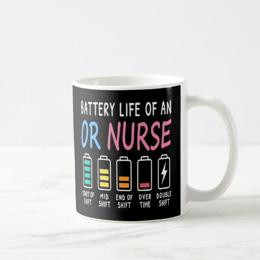 Battery life of an OR nurse humor chart コーヒーマグカップ (右)